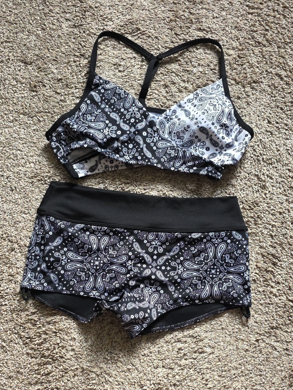 PINK Victoria's Secret Black & White Paisley Racerback Bralette and Shorts Set
